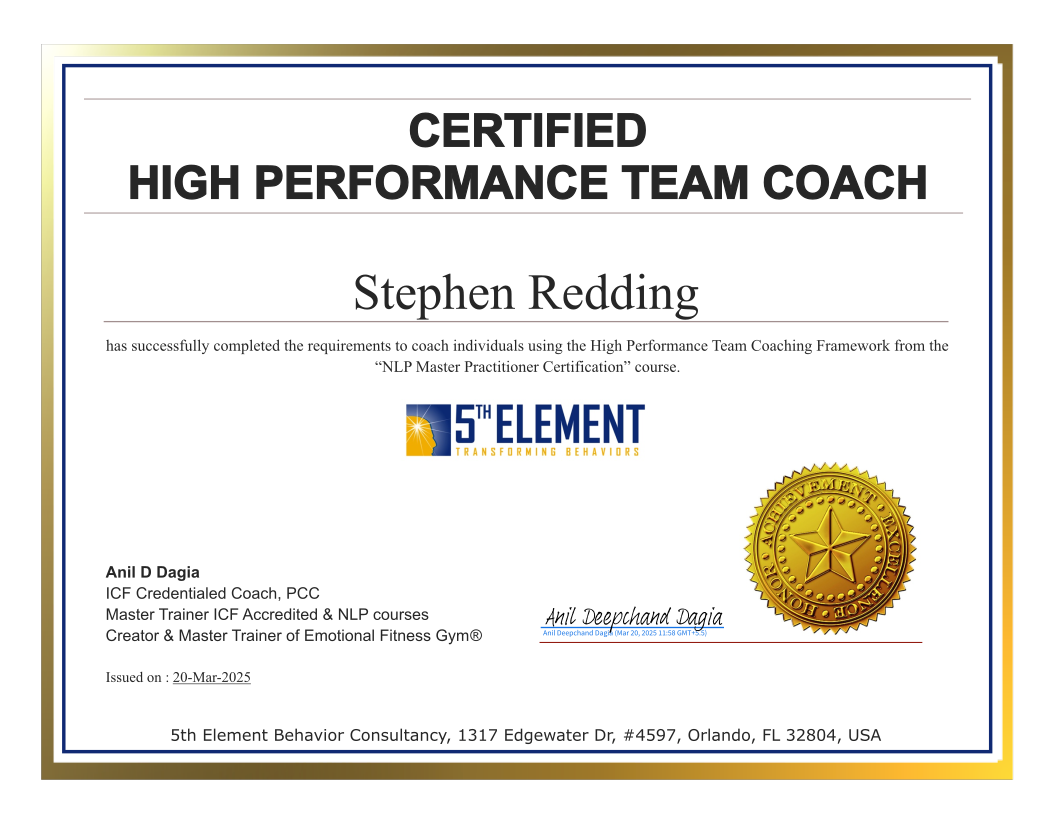 High Performance Team Coach certificate