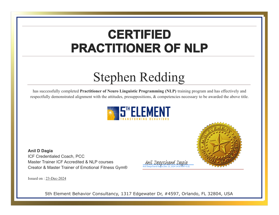 Practitioner of NLP certificate